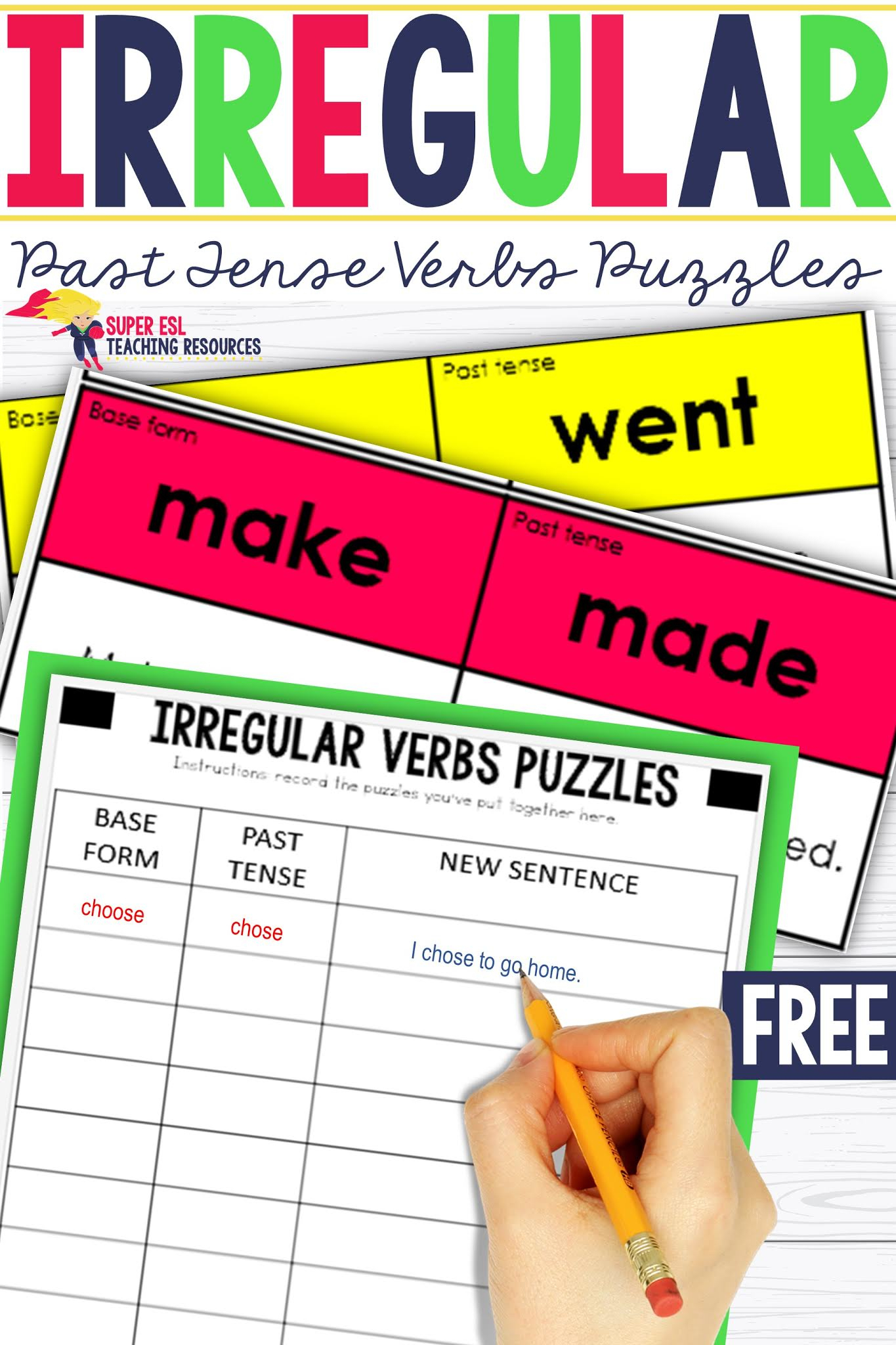 Irregular Verbs Self-Correcting Puzzles Engaging And Simple! - Free Printable Verb Games