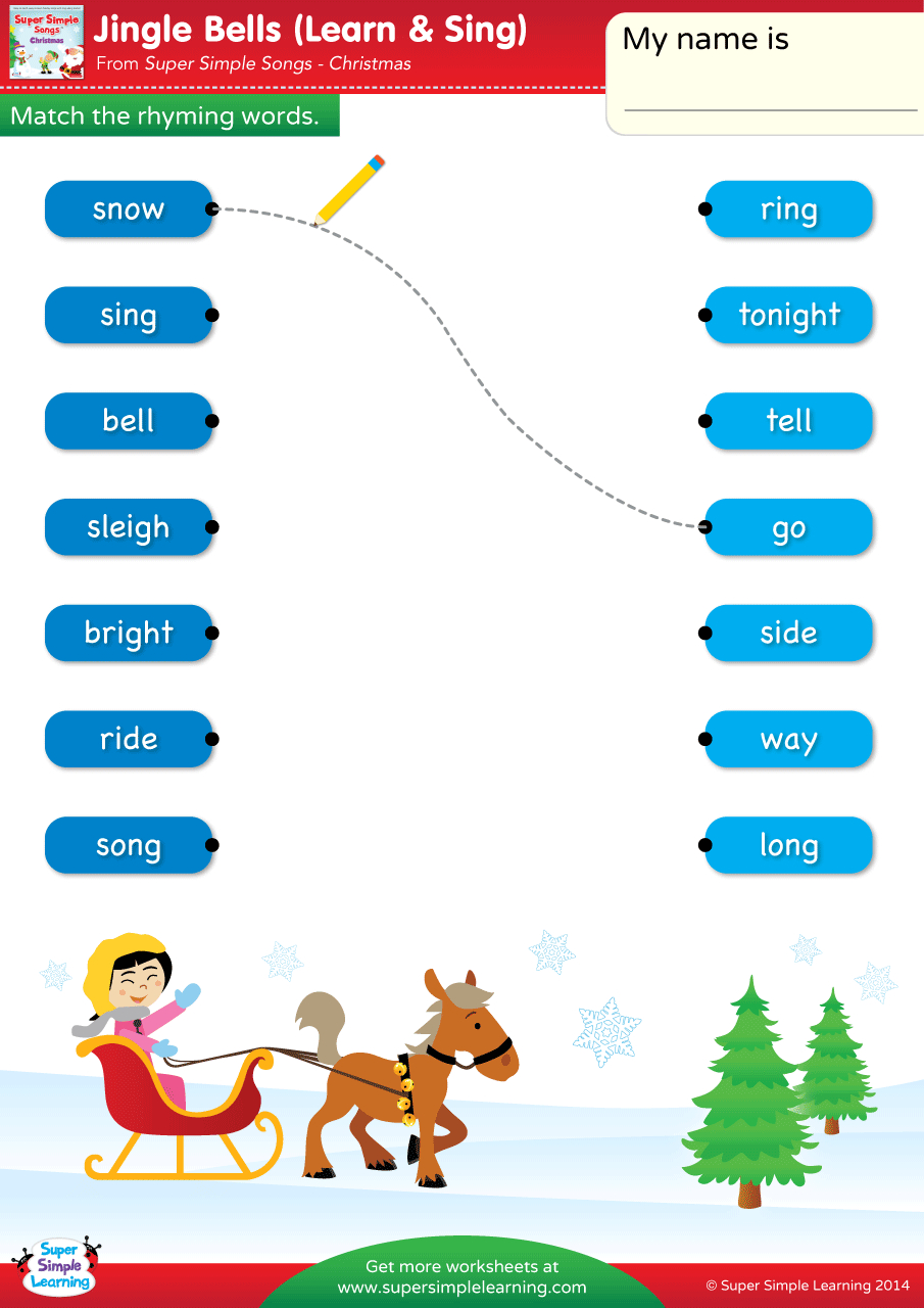 Jingle Bells Worksheet - Match The Rhyming Words - Super Simple - Free Printable Christmas Rhyming Worksheets