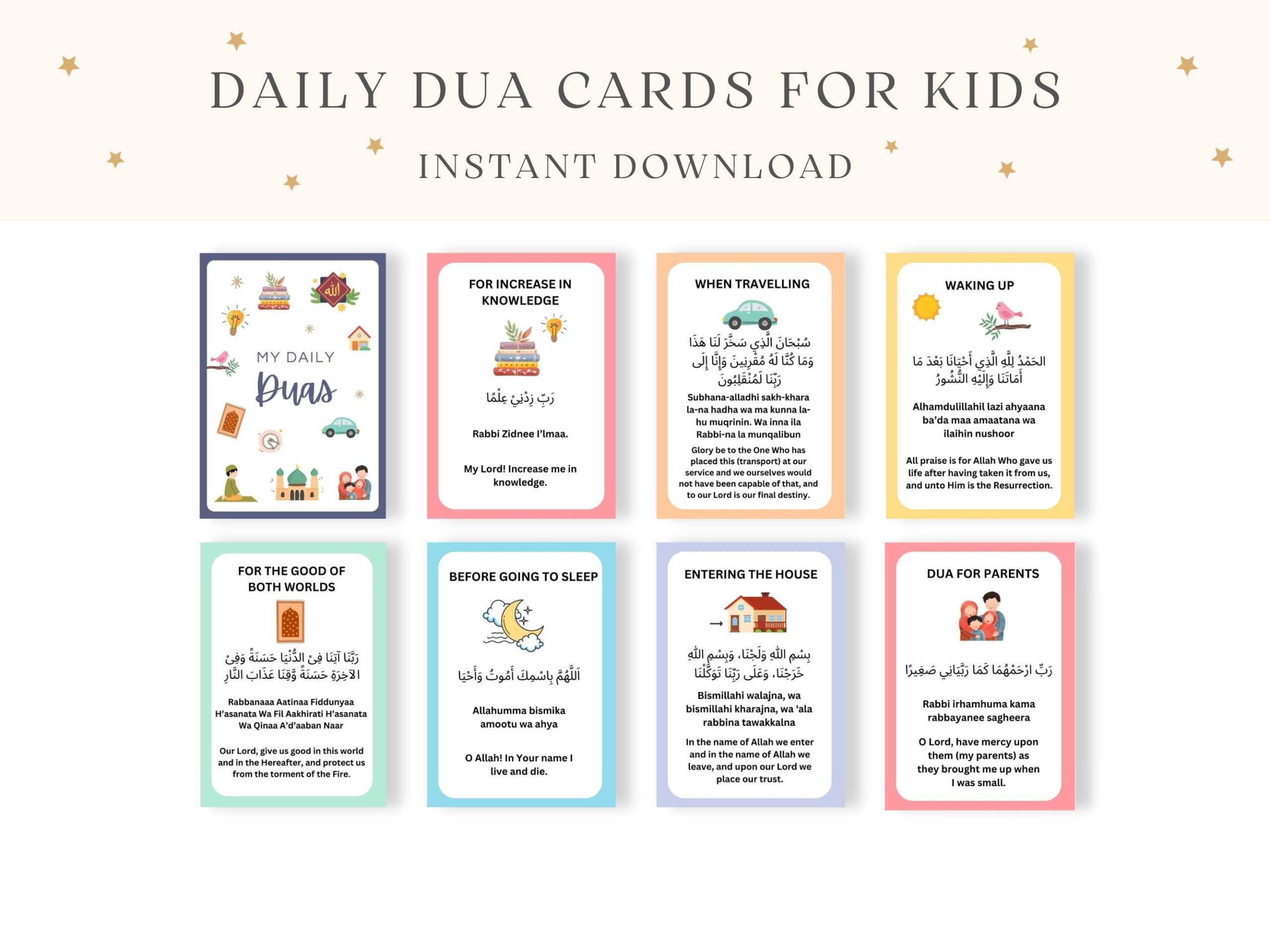 Kids Dua Cards, Islamic Kids Printables, Duas For Kids, Children - Free Printable Dua Cards