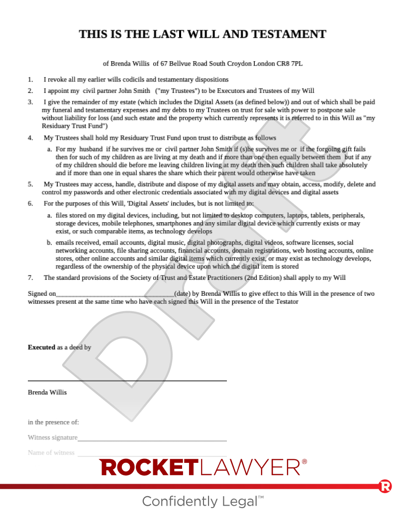 Last Will And Testament | Template &amp;amp; Faqs - Rocket Lawyer Uk - Free Printable Will Forms Uk