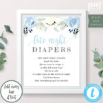 Late Night Diapers Game Template, Diaper Thoughts Sign, Printable   Free Printable Late Night Diaper Sign