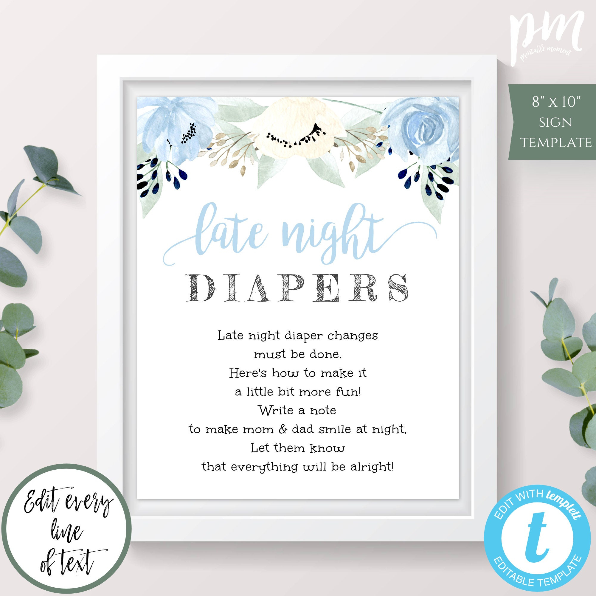 Late Night Diapers Game Template, Diaper Thoughts Sign, Printable - Free Printable Late Night Diaper Sign