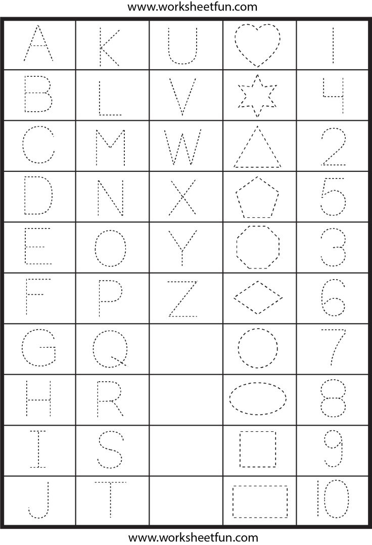 Letters, Numbers And Shapes Tracing Worksheets | School Worksheets - Free Printable Alphabet And Numbers
