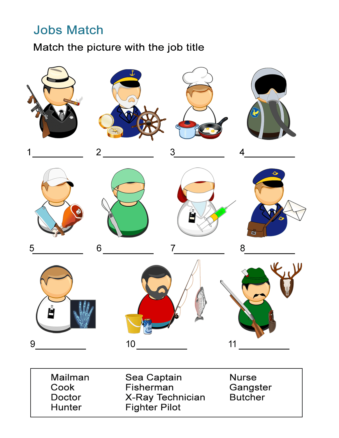 List Of Common Occupations Worksheet: Match The Jobs And Pictures - Free Printable Worksheets Jobs