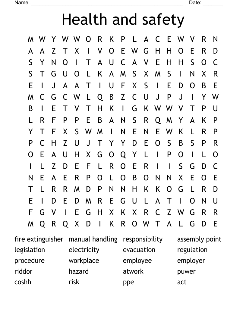 Livewires Health And Safety Word Search - Wordmint - Free Printable Crossword Puzzles Livewire