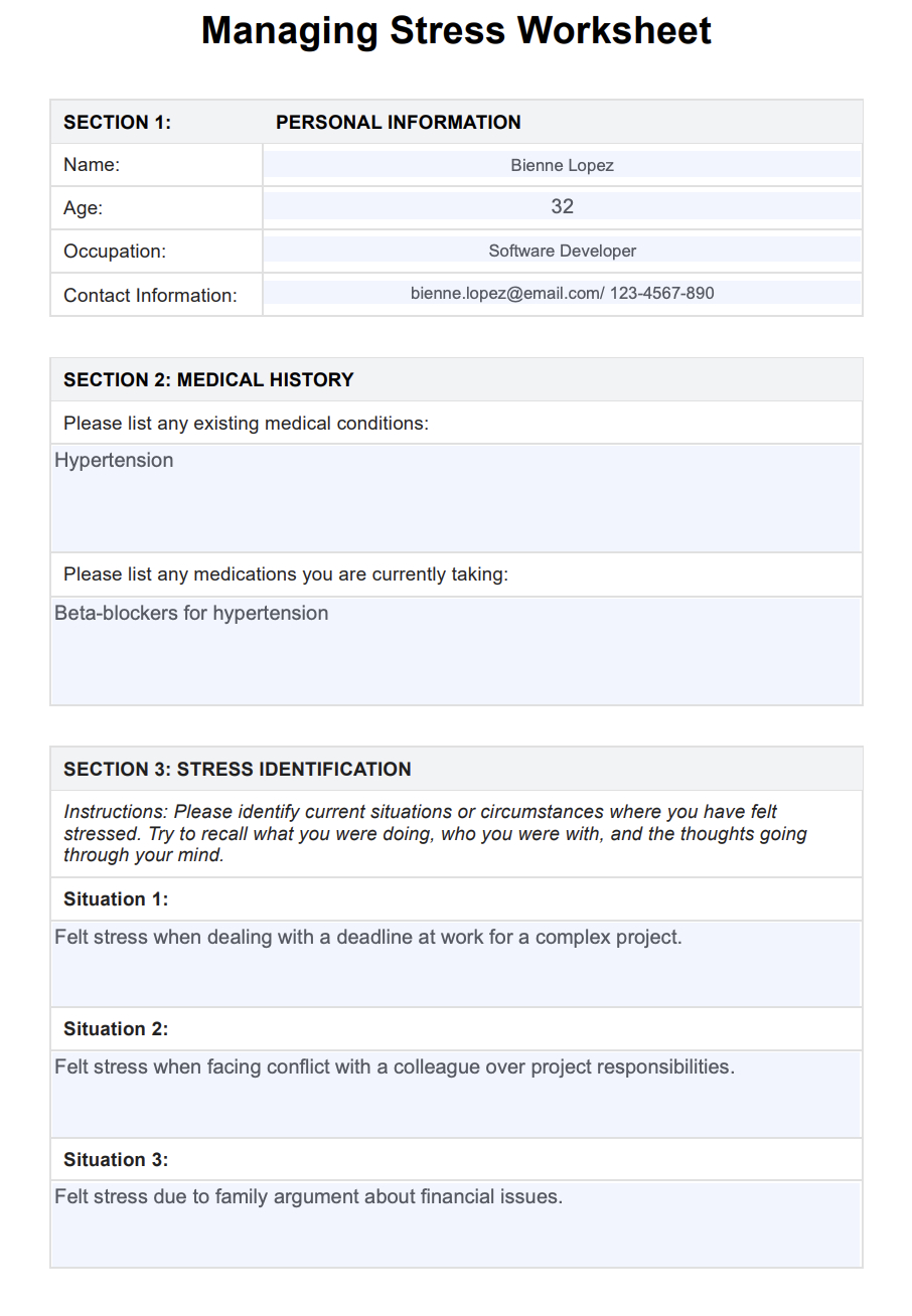 Managing Stress Worksheet &amp;amp; Example | Free Pdf Download - Stress Test Printable