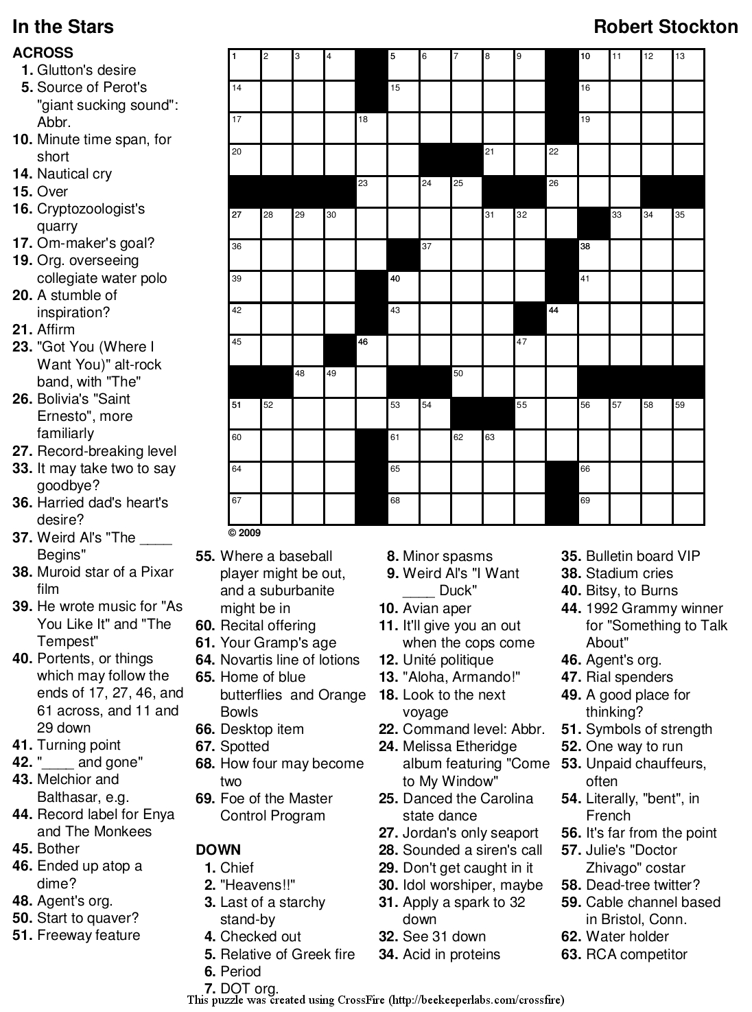 March, 2009 | Beekeeper Crosswords - Printable Crossword Puzzles Medium Difficulty