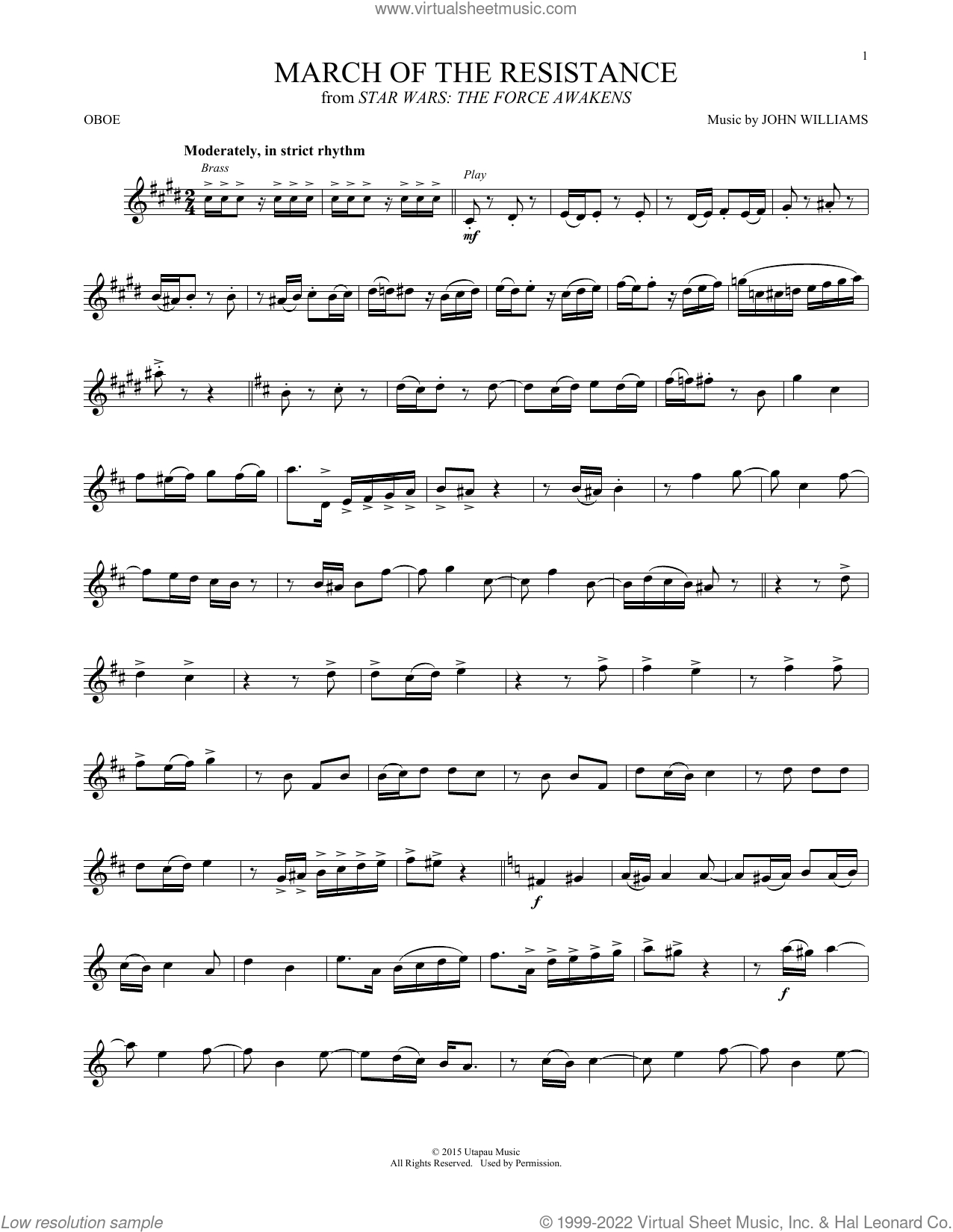 March Of The Resistance (From Star Wars: The Force Awakens) Sheet - Free Printable Oboe Sheet Music
