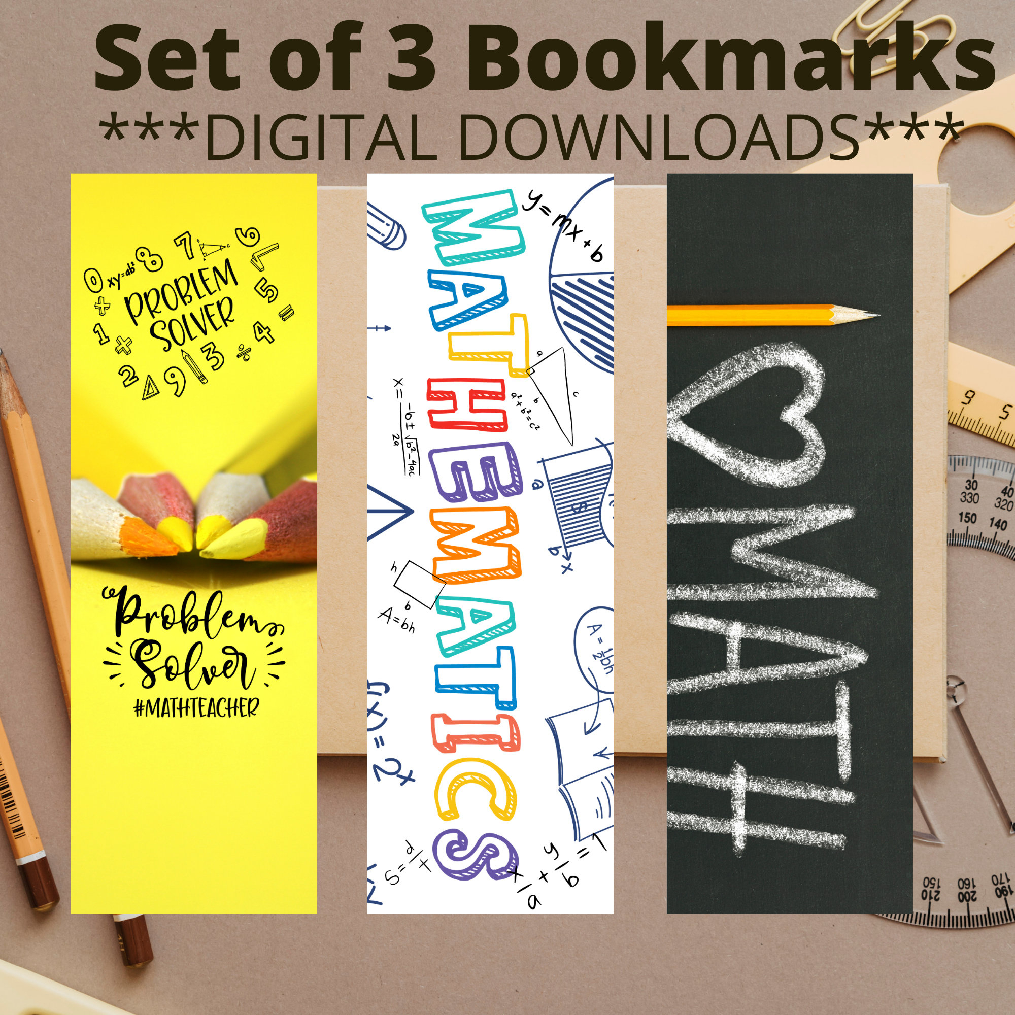 Math Teacher Bookmarks Printable - Instant Digital Download, Print Your Own Educational Bookmarks, Fun Math Designs, Teacher Resource - Free Printable Math Bookmarks