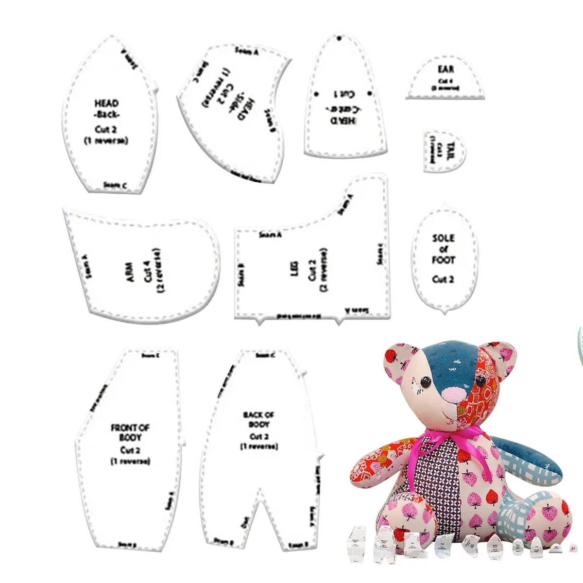 Memory Bear Template Ruler Set(10 Pcs) Easy Beginner Teddy - Teddy Bear Patterns Free Printable
