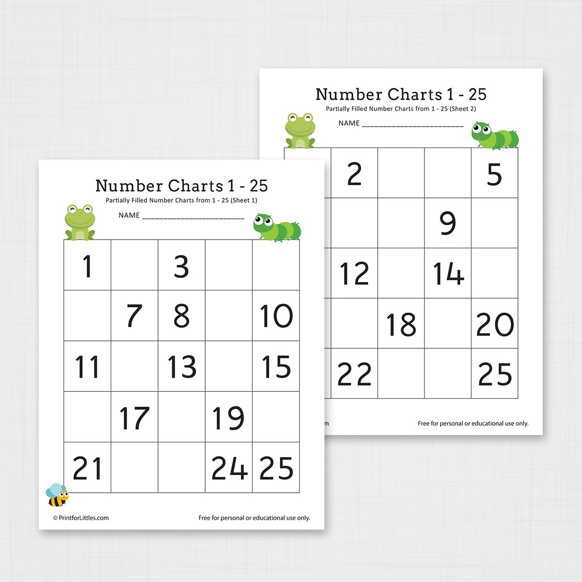 Missing Number Chart 1-25 Worksheets - Free Printable Numbers 1-25