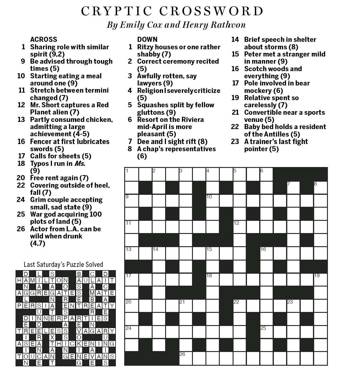 National Post Cryptic Crossword Forum: Saturday, October 1, 2016 - Free Printable Cryptic Crossword Puzzles
