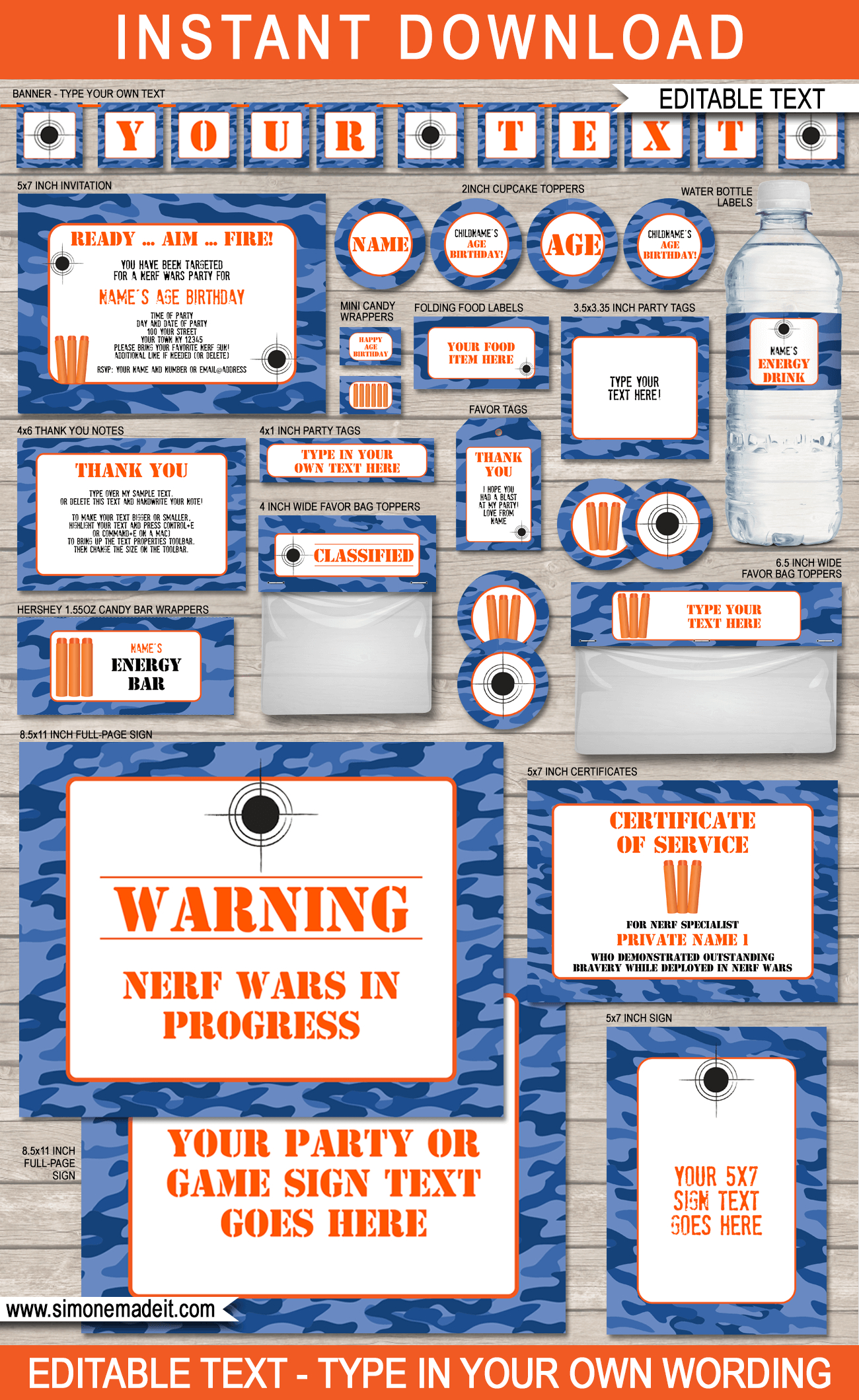Nerf Party Printables, Invitations &amp;amp; Decorations - Blue Camo - Free Printable Nerf Signs