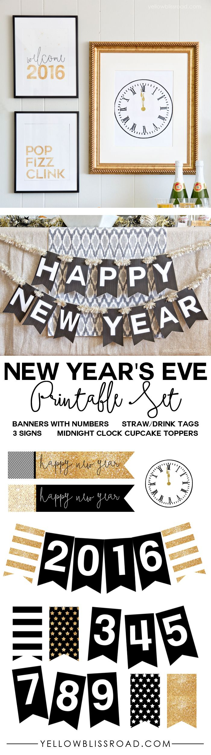 New Year&amp;#039;S Eve Printable Set | New Years Eve, Birthday Banner Free - Free Printable Happy New Year Signs