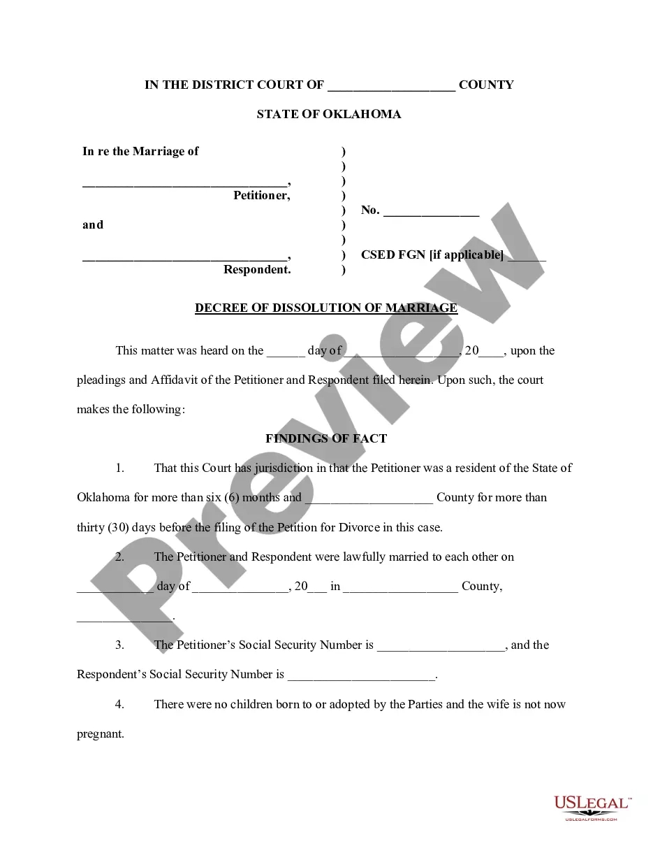 Oklahoma Decree Of Divorce For People With No Children - Divorce - Free Printable Divorce Papers Oklahoma