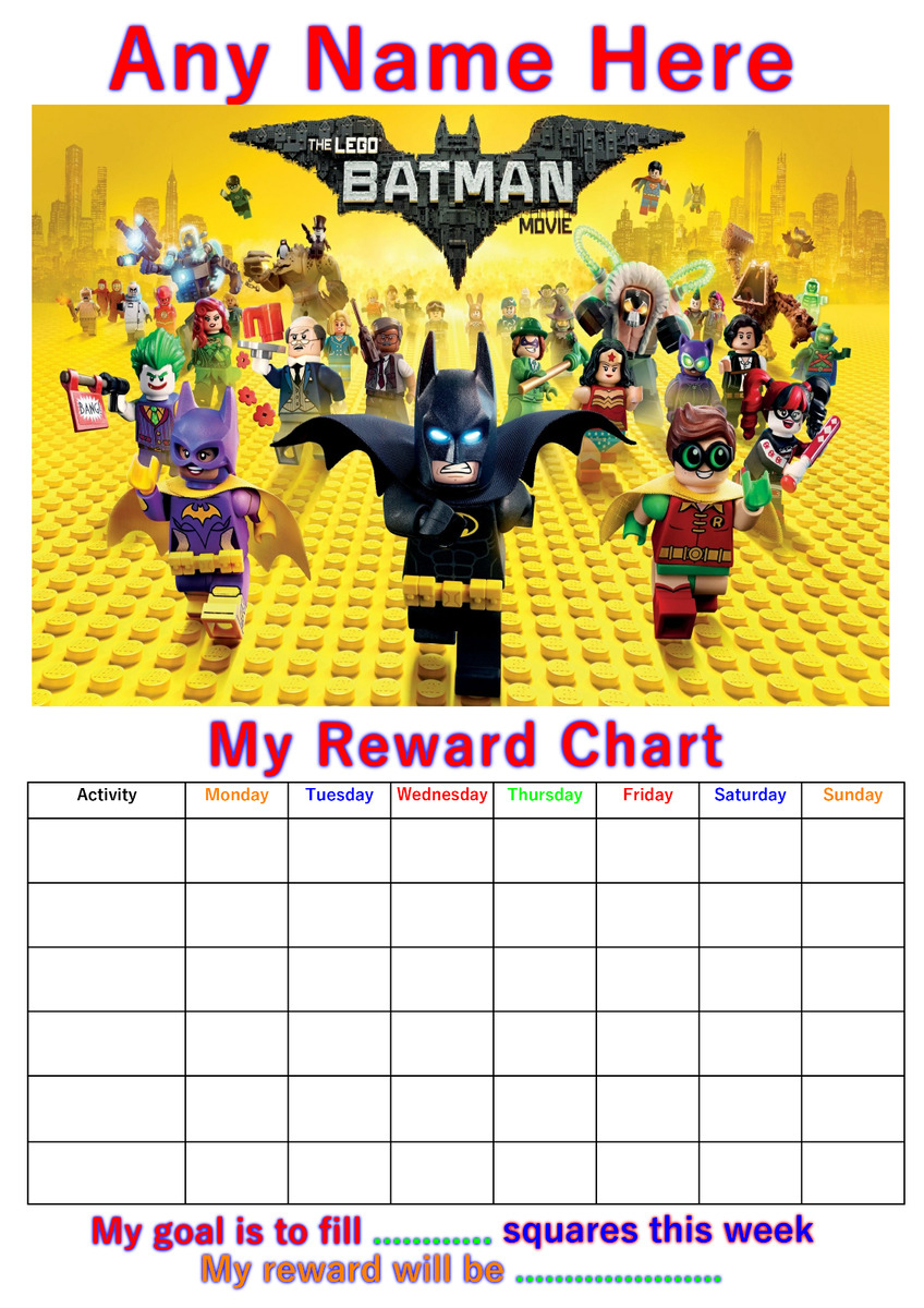 Personalised Childrens A4 Reward Behaviour Chart Lego Batman And Stickers !(1) - Free Printable Batman Reward Chart