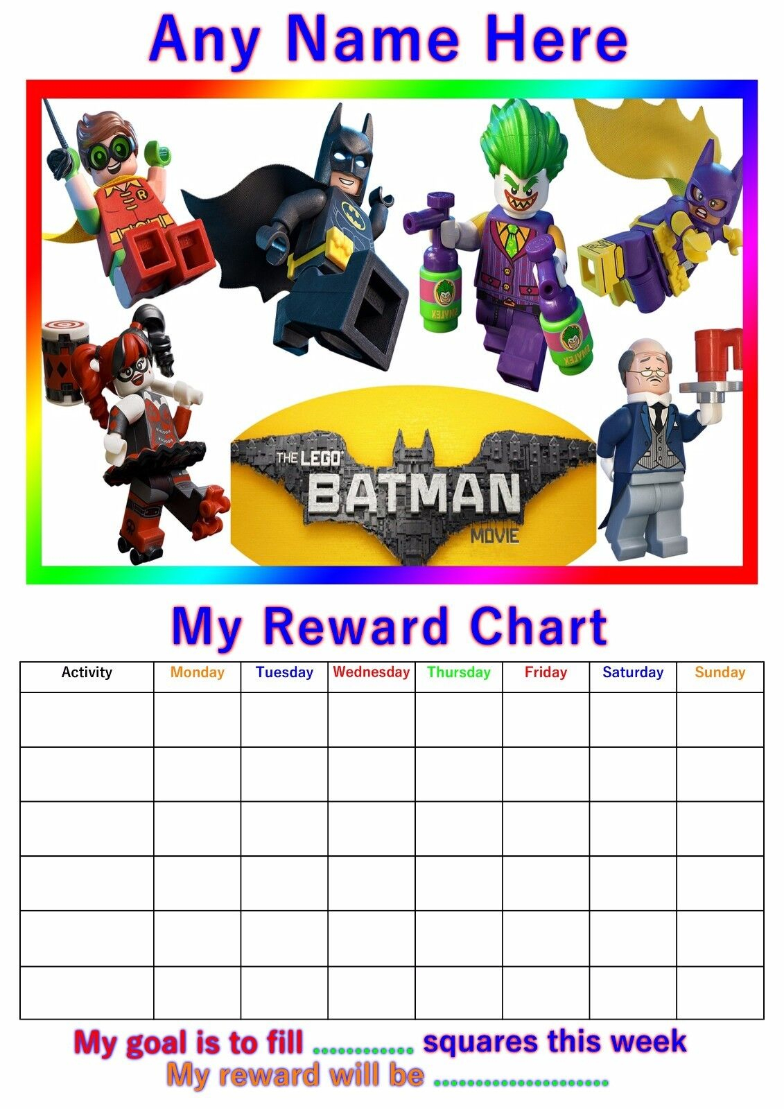 Personalised Childrens A4 Reward Behaviour Chart Lego Batman And Stickers!(3) - Free Printable Batman Reward Chart