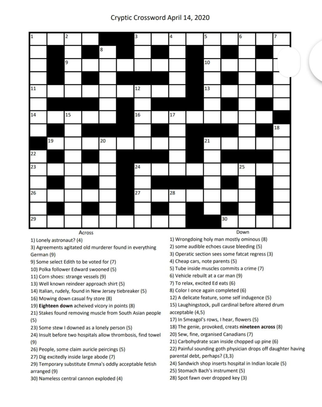 Potd: Quick, Fairly Easy (I Think, For The Most Part) Cryptic - Free Printable Cryptic Crossword Puzzles