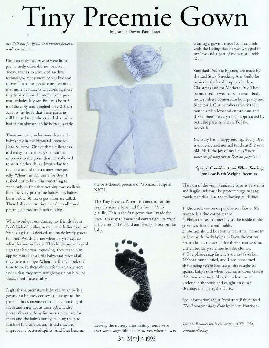 Preemie Pattern | Angel Baby Patterns, Angel Baby Gowns, Micro - Free Preemie Baby Sewing Patterns Printable