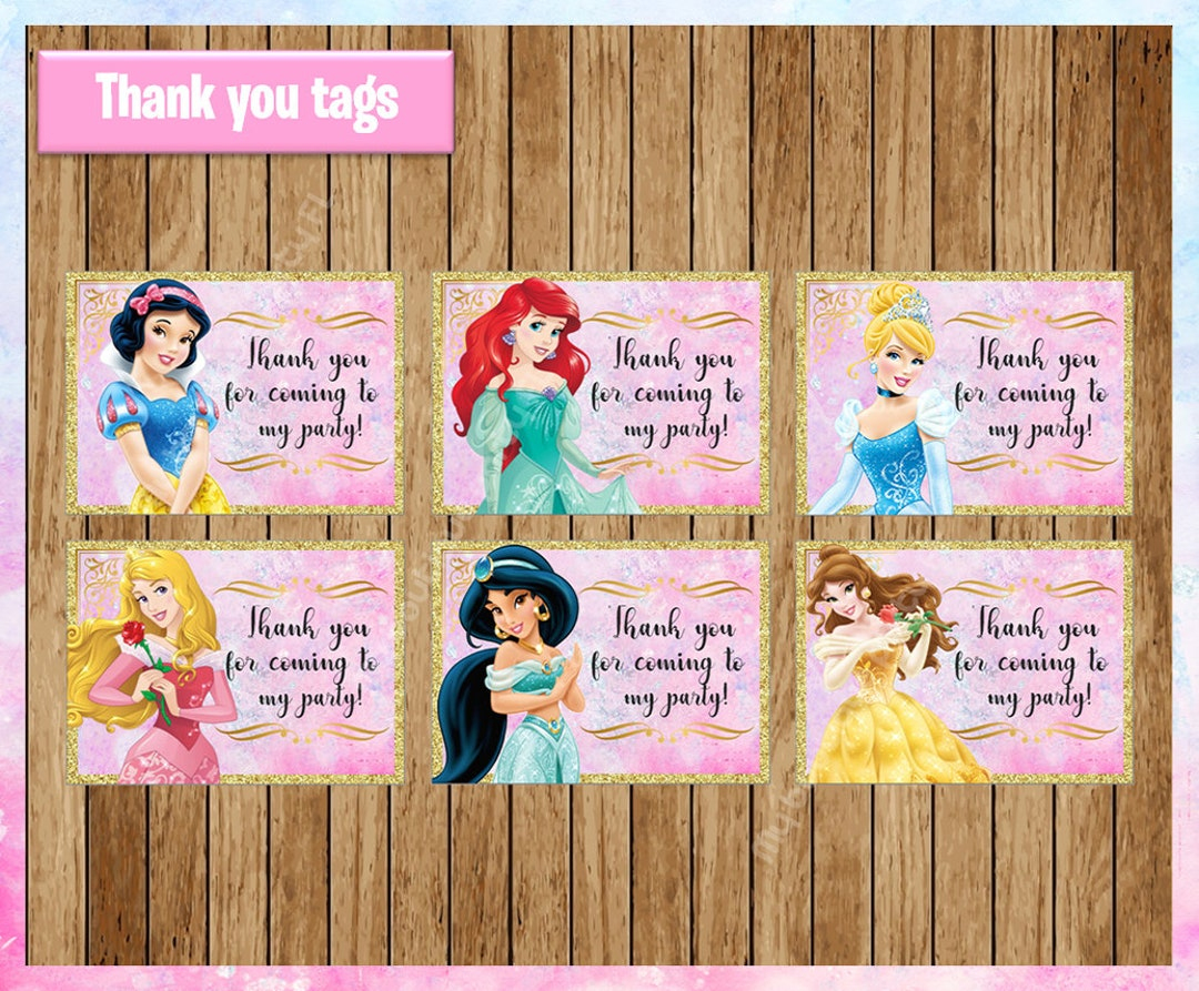 Princess Thank You Tags, Printable Princess Tags, Princess Party - Free Printable Disney Princess Gift Tags