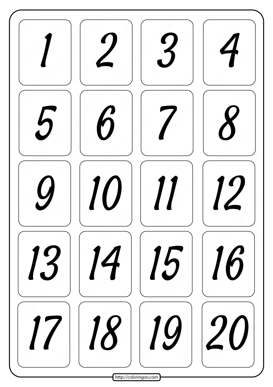 Printable 1 To 20 Rectangle Border Numbers Worksheet 01 1 | Free - Numbers 1 To 20 Printable