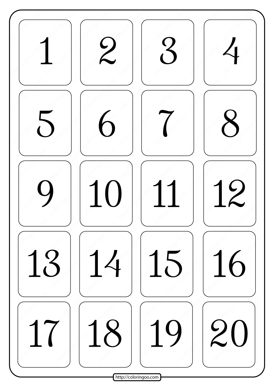 Printable 1 To 20 Rectangle Border Numbers Worksheet 03 | Number - Free Printable Number Stencils 1-20