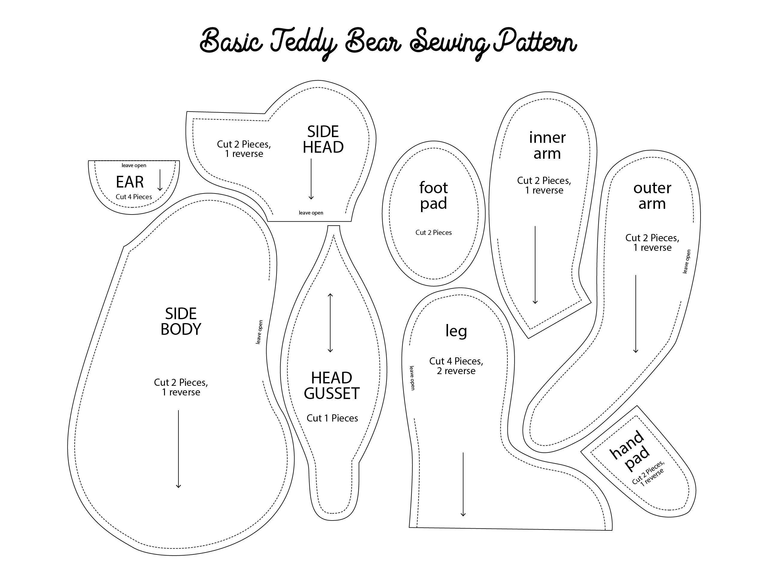 Printable Basic Teddy Bear Sewing Pattern | Teddy Bear Sewing - Free Printable Teddy Bear Sewing Patterns