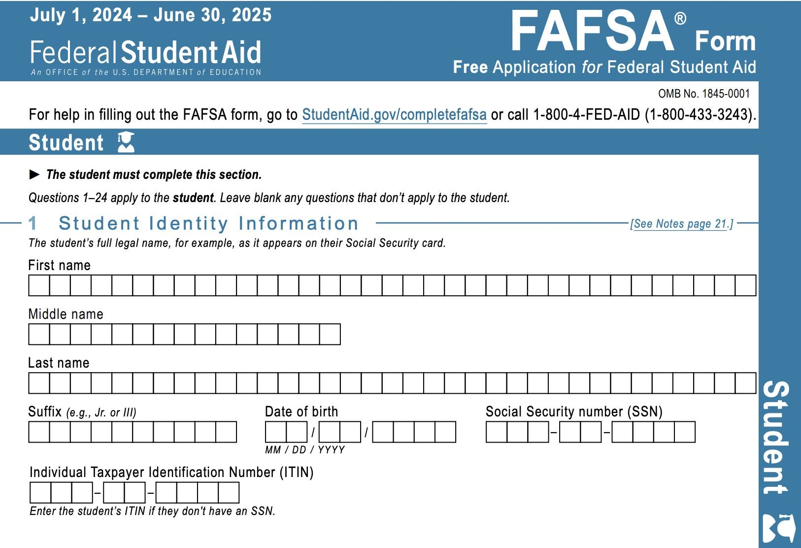 Printable Fafsa Application - Free Printable Fafsa Form