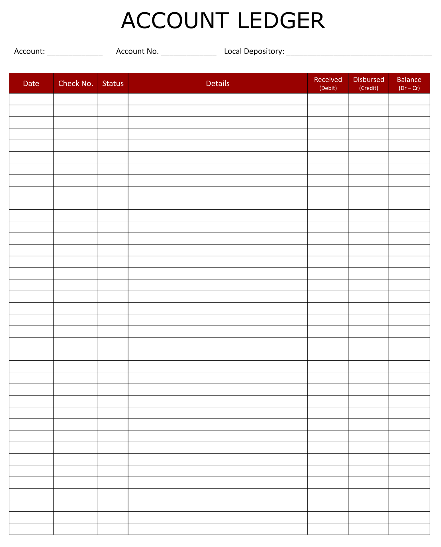 Printable General Ledger Sheet Template | Budget Sheet Template - Free Printable Accounting Paper