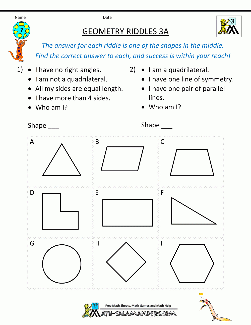 Printable Geometry Worksheets - Riddles - Free Printable Math Worksheets For Grade 5 Geometry