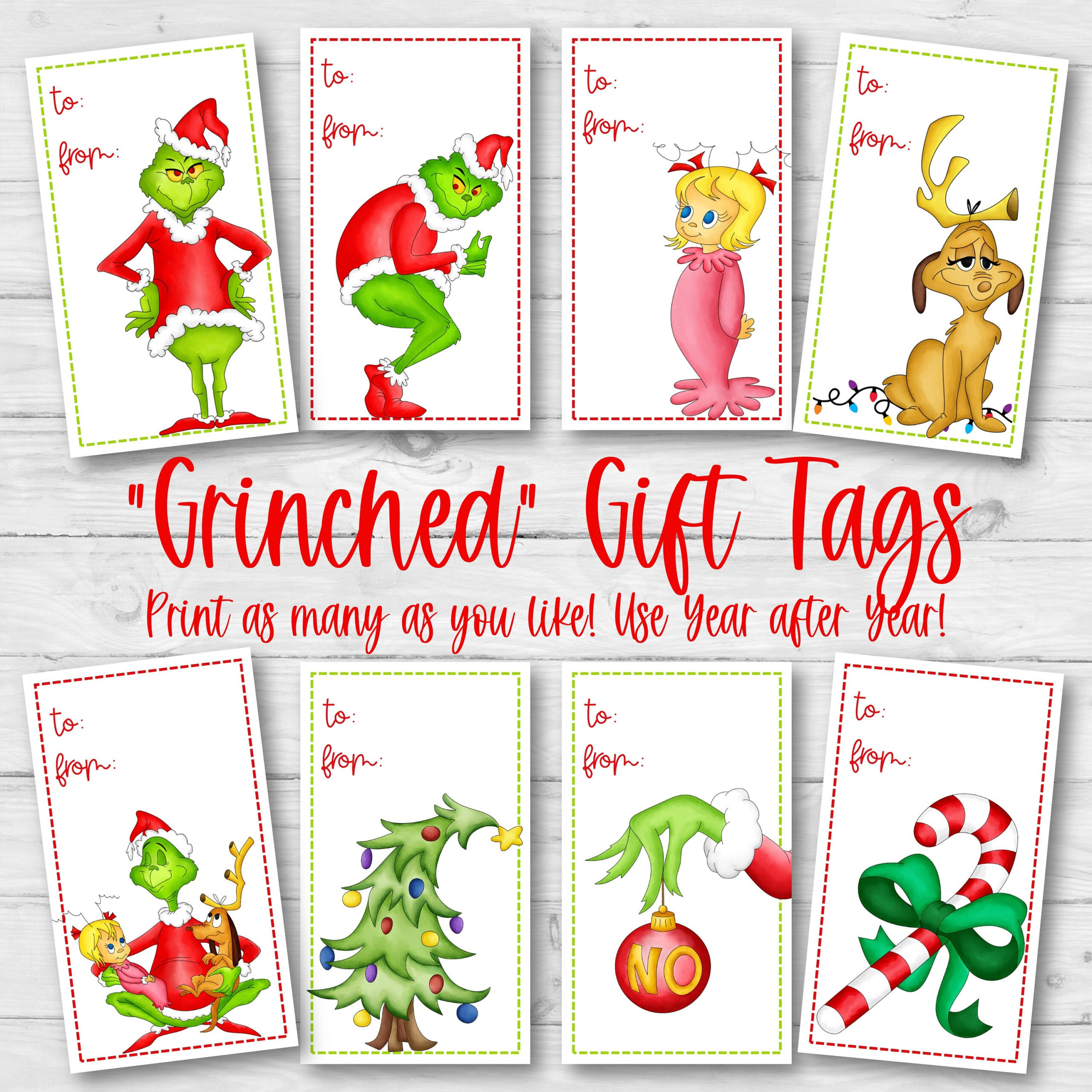 Printable Grinch Gift Tags, Grinch Christmas Gift Tags, 8 Designs - Free Printable Grinch Gift Tags