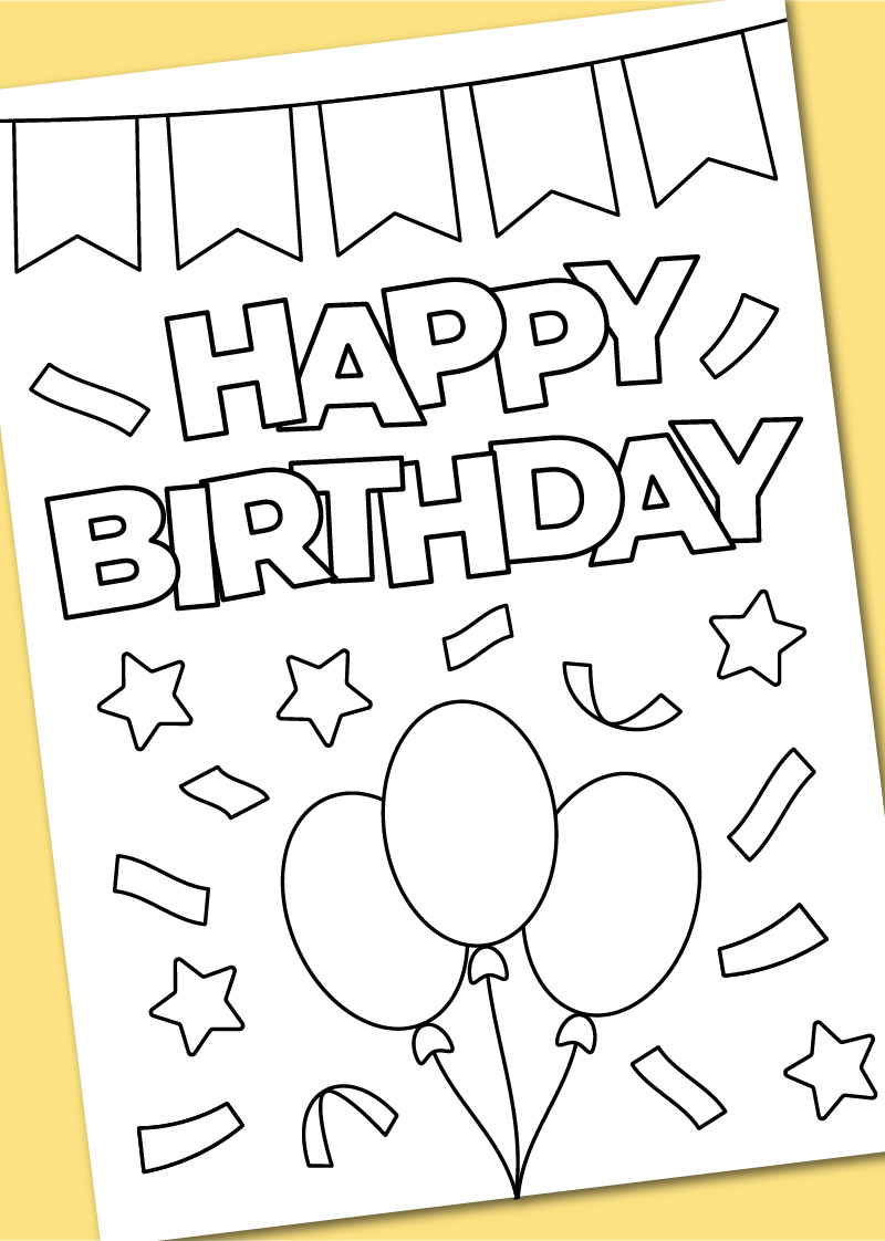 Printable Happy Birthday Coloring Card - Chevron Lemon - Free Online Printable Childrens Birthday Cards