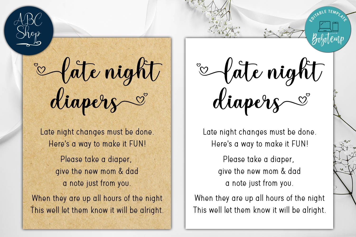 Printable Late Night Diapers Baby Shower Game Instant Download - Free Printable Late Night Diaper Sign
