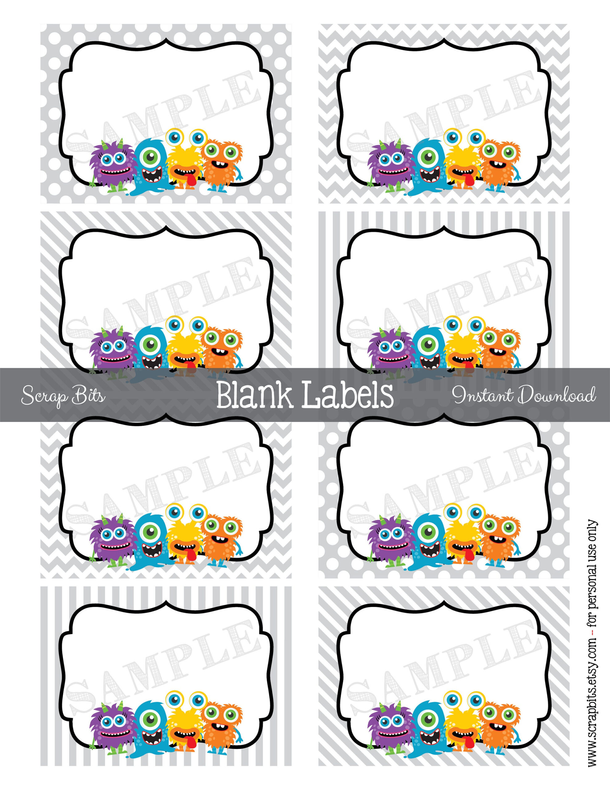Printable Little Monsters Labels, Blank Monster Favor Tags - Free Printable Monster Name Tags