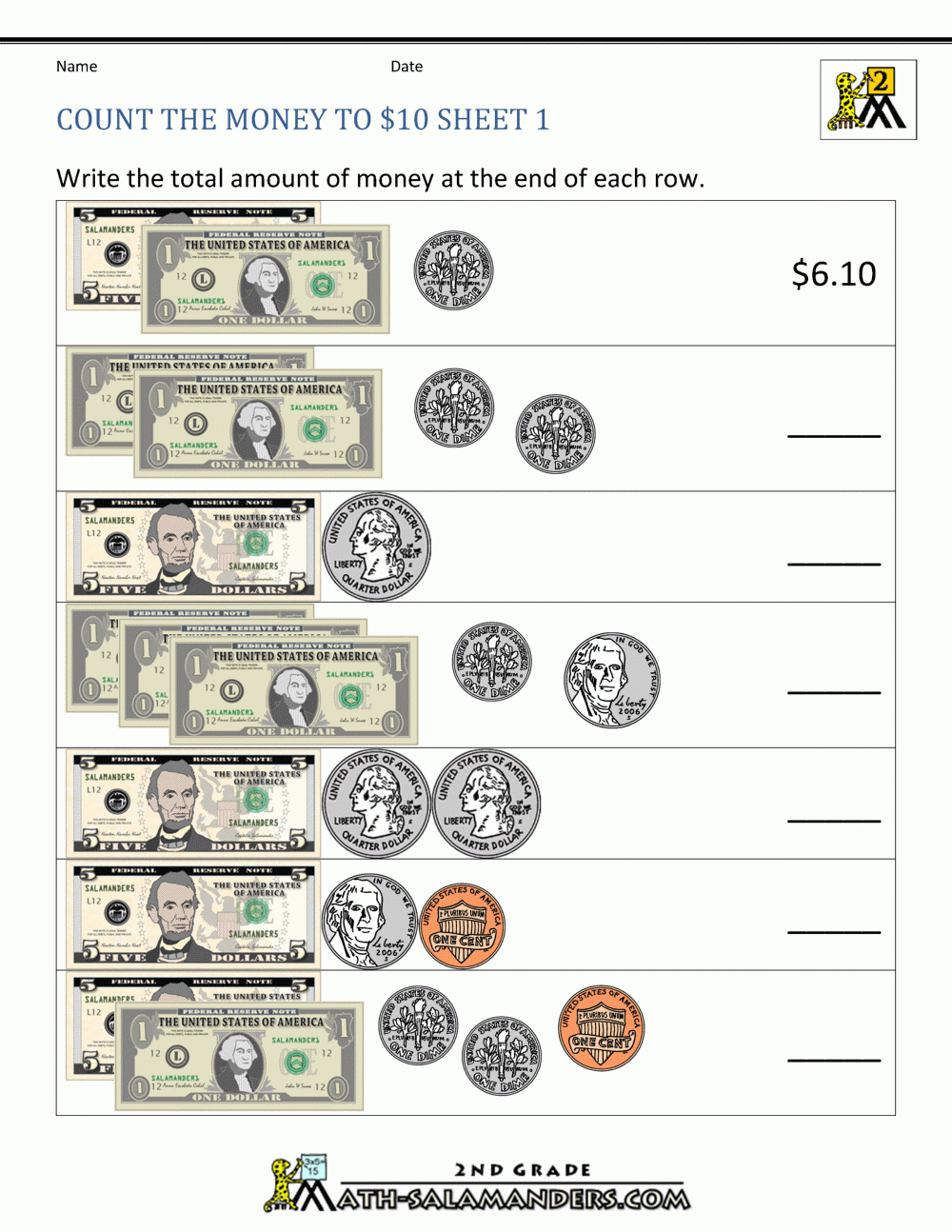 Printable Money Worksheets To $10 - Free Printable Adding Money Worksheets
