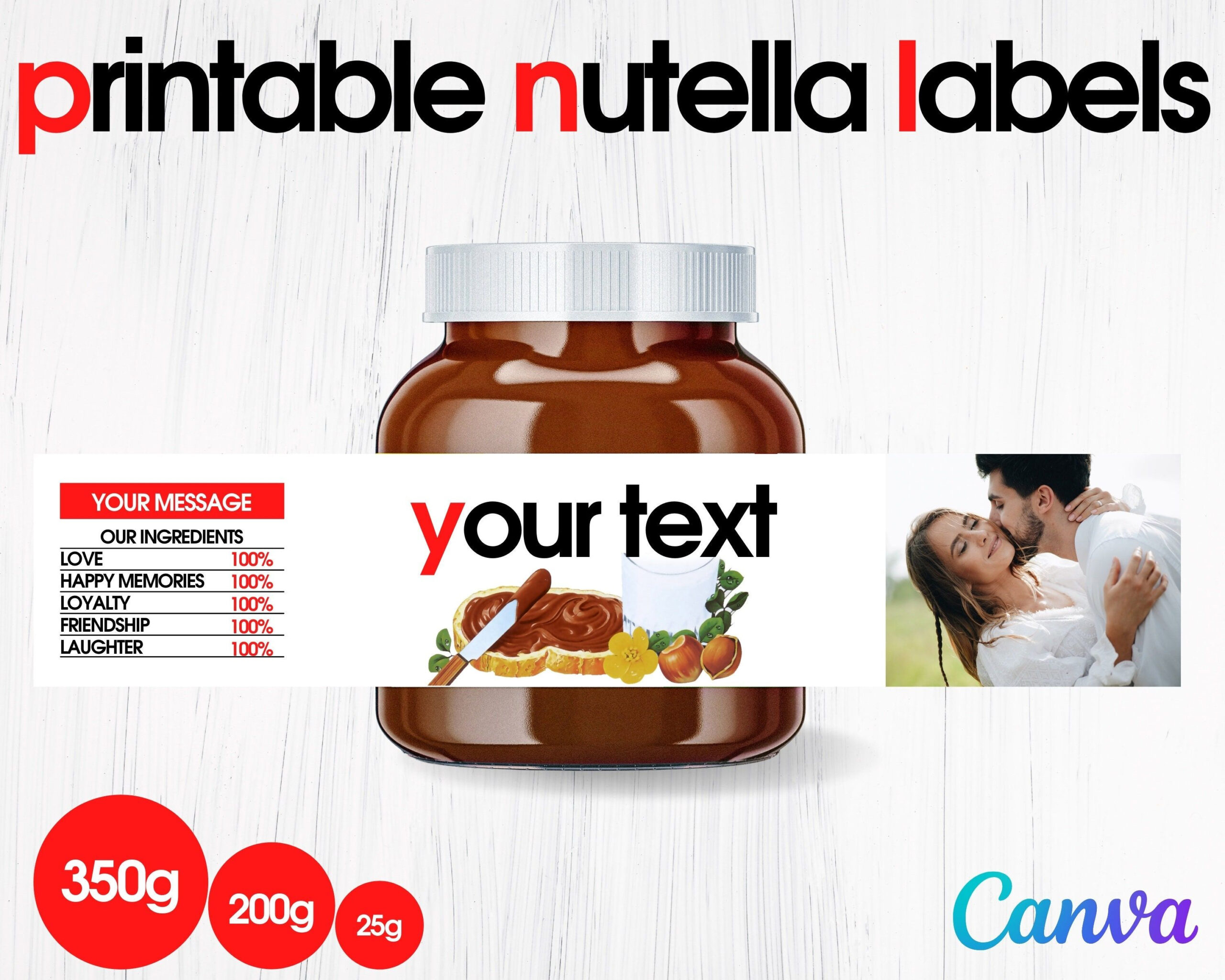 Printable Personalised Nutella Jar Label Digital File Nutella - Free Printable Nutella Labels