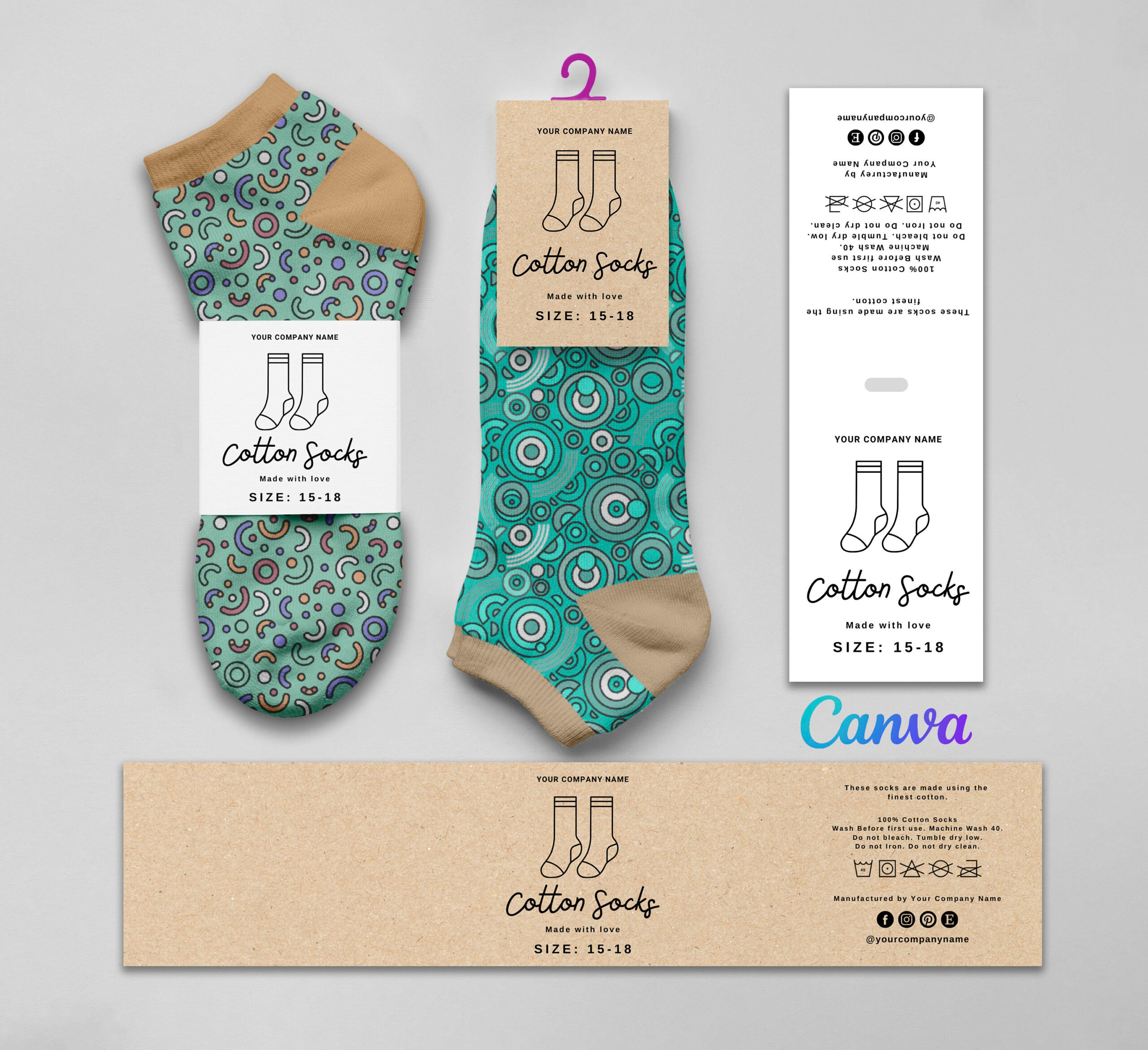 Printable Sock Wrap Labels, Cotton Socks Label Designs, Handmade - Free Printable Sock Labels