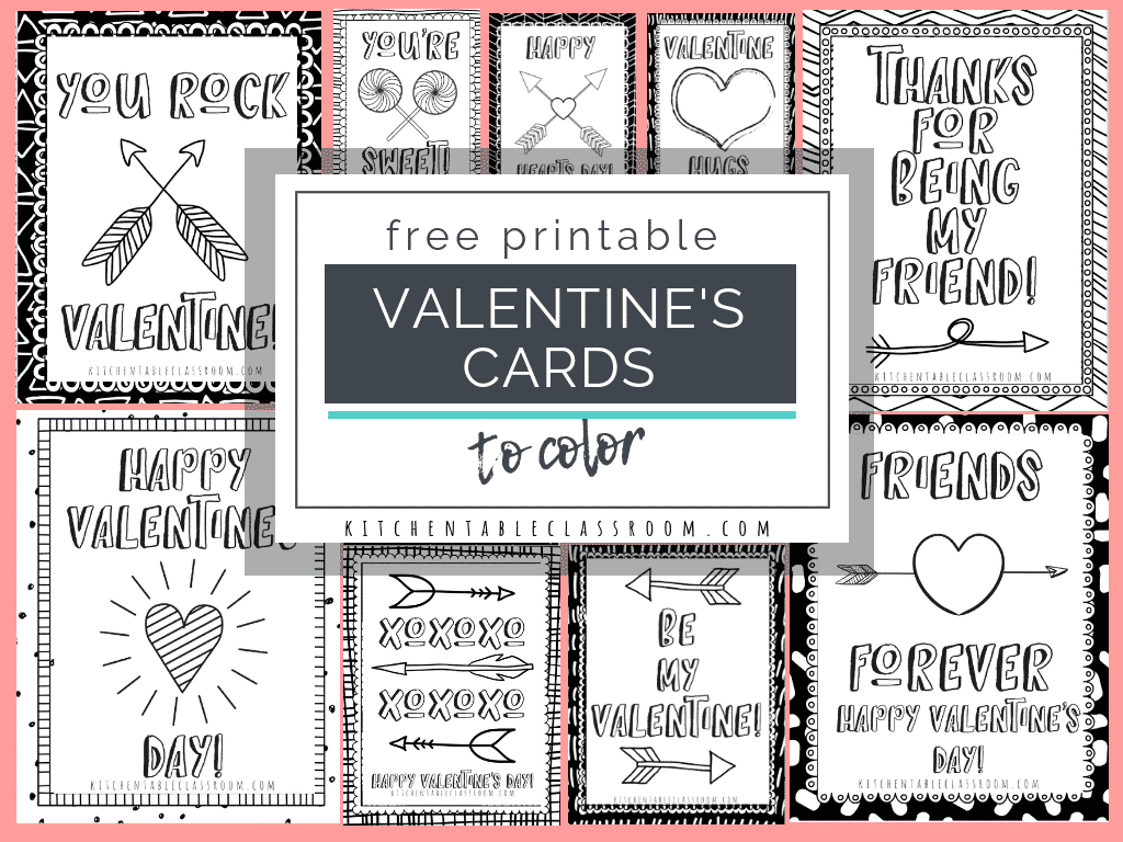 Printable Valentine Cards To Color - The Kitchen Table Classroom - Free Printable Valentines Day