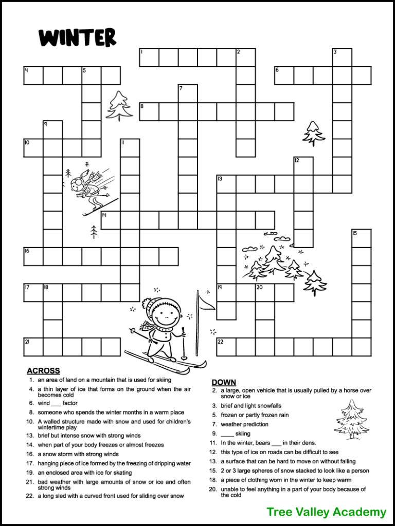 Printable Winter Crossword Puzzles For Kids - Tree Valley Academy - Printable Crossword Puzzles Medium Difficulty