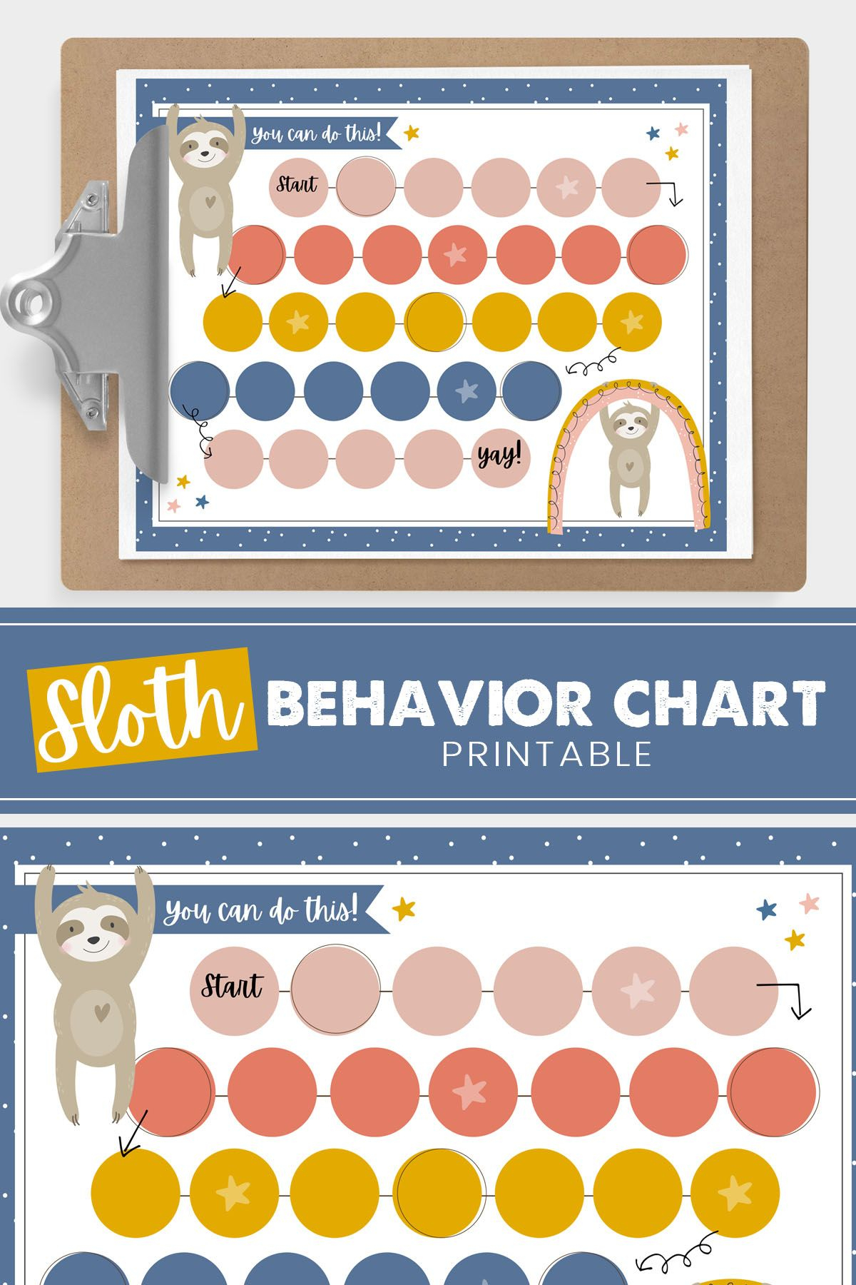 Reward Chart Printable, Kids Chore Chart, Sloth, Digital Download - Free Printable Animal Behavior Charts