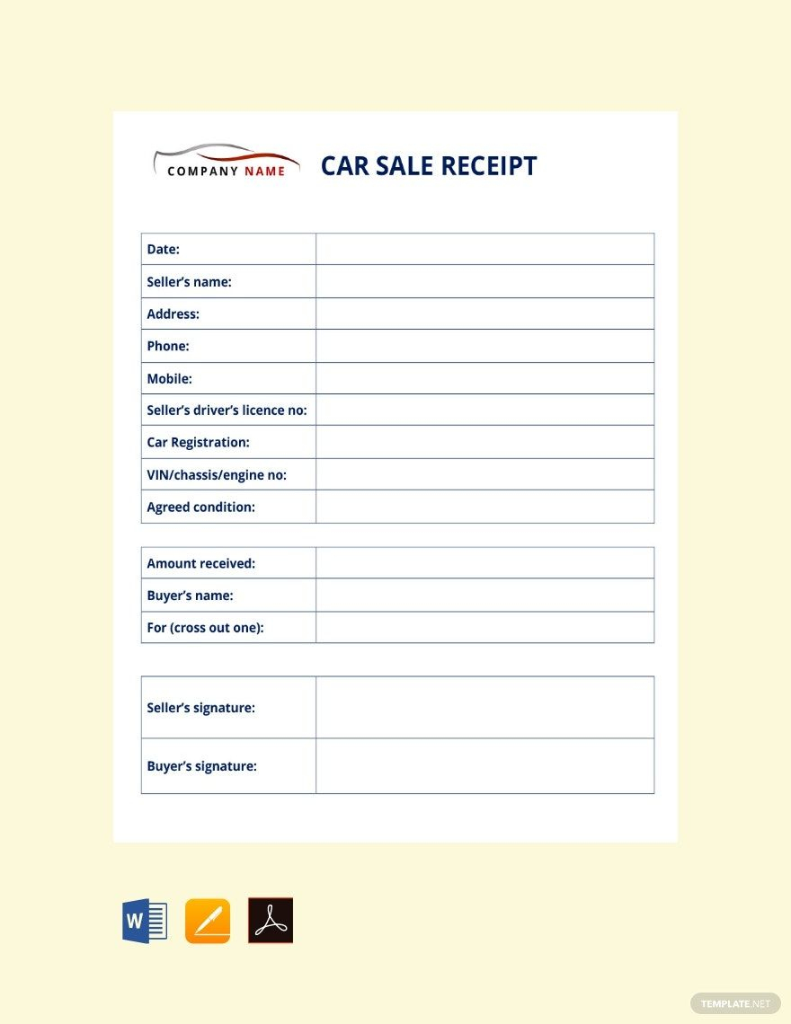 Sample Car Sale Receipt Template In Google Sheets, Google Docs - Free Printable Receipt For Car Sale