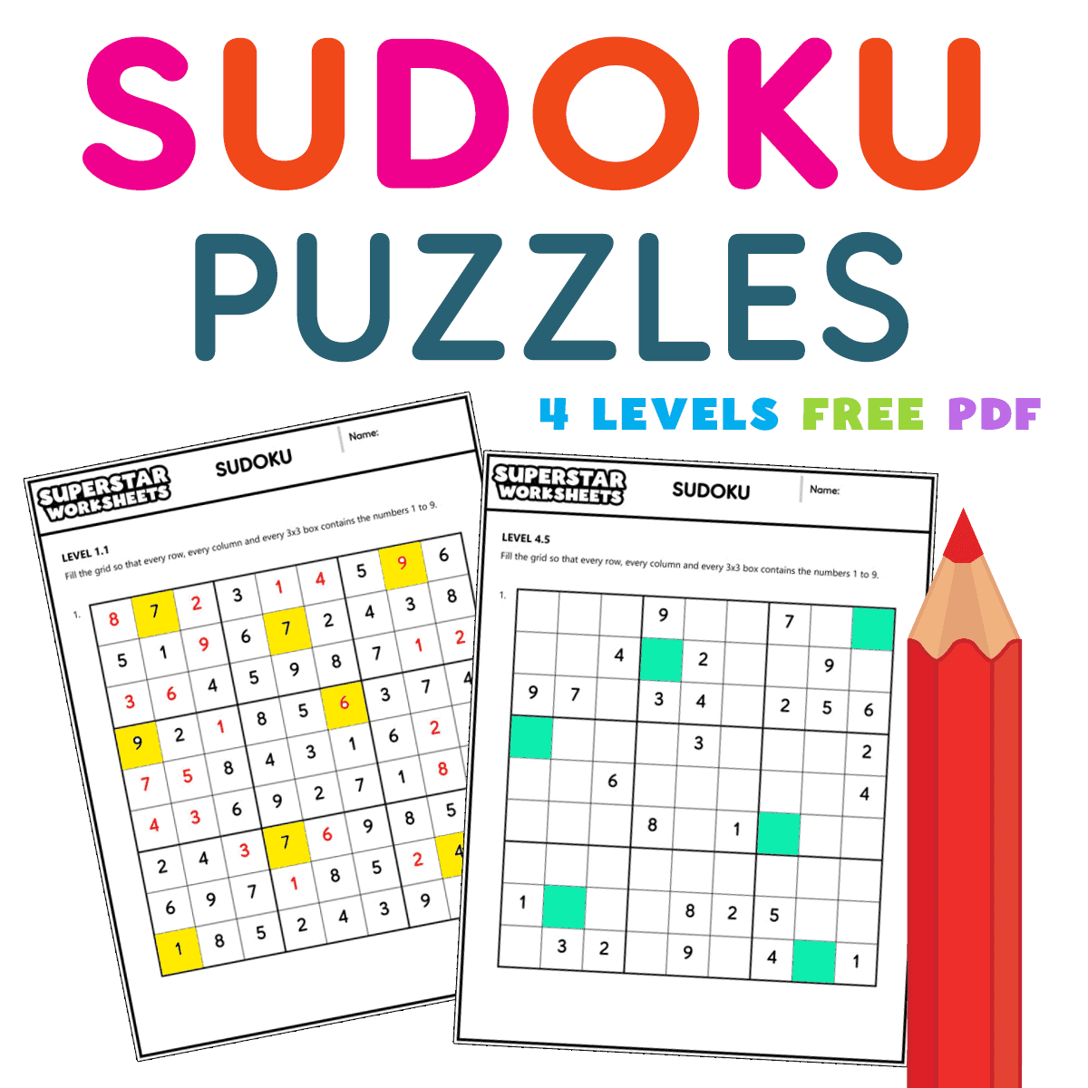 Sudoku Puzzles - Superstar Worksheets - Free Printable Beginner Sudoku Puzzles