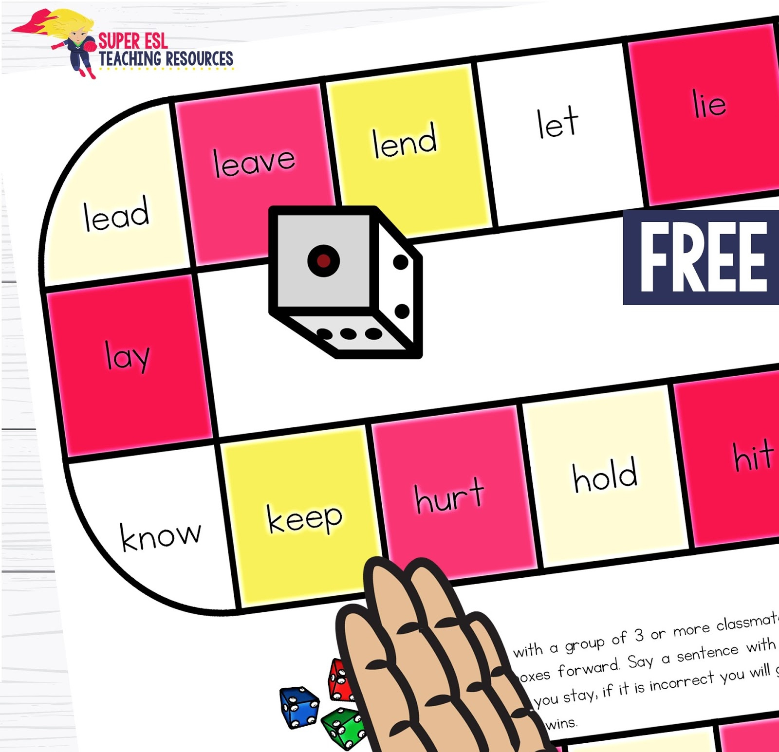 Super Easy No Prep Irregular Verbs Board Game For Esl Students - Free Printable Verb Games
