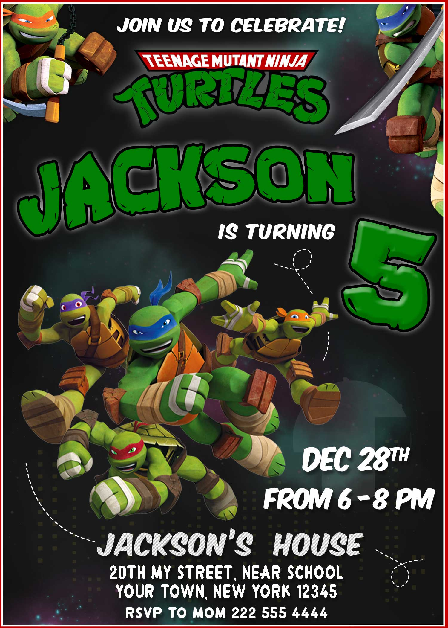 Teenage Mutant Ninja Turtles Birthday Invitation | Amazing Invite - Free Printable Teenage Mutant Ninja Turtles Birthday Invitations