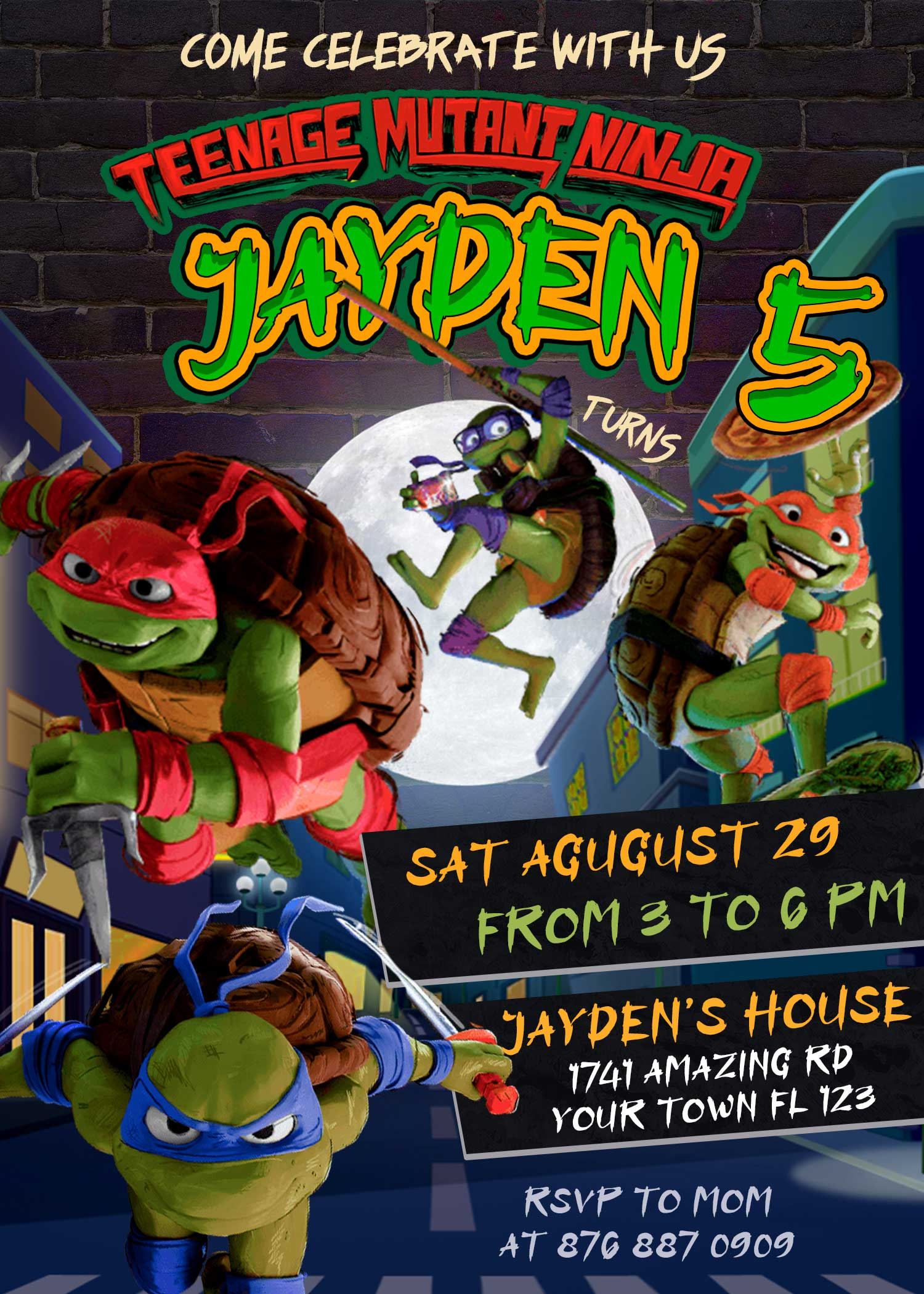 Teenage Mutant Ninja Turtles Mutant Mayhem Birthday Invitation - Free Printable Teenage Mutant Ninja Turtles Birthday Invitations