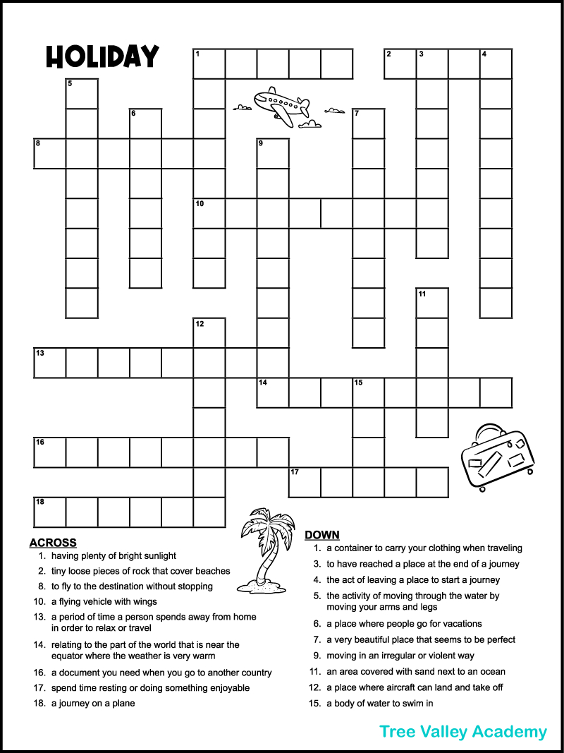 Vacation Crossword Puzzles - Tree Valley Academy - Free Printable Crossword Puzzles For Seniors