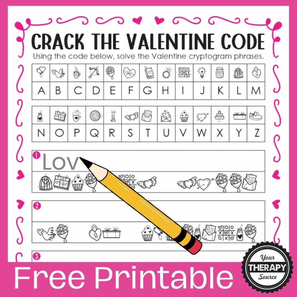Valentine Cryptogram Free Printable Puzzle - Your Therapy Source - Printable Cryptograms For Free