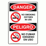 Vertical No Smoking Oxygen In Use Bilingual Sign   Osha Danger   Free Printable Oxygen In Use Signs