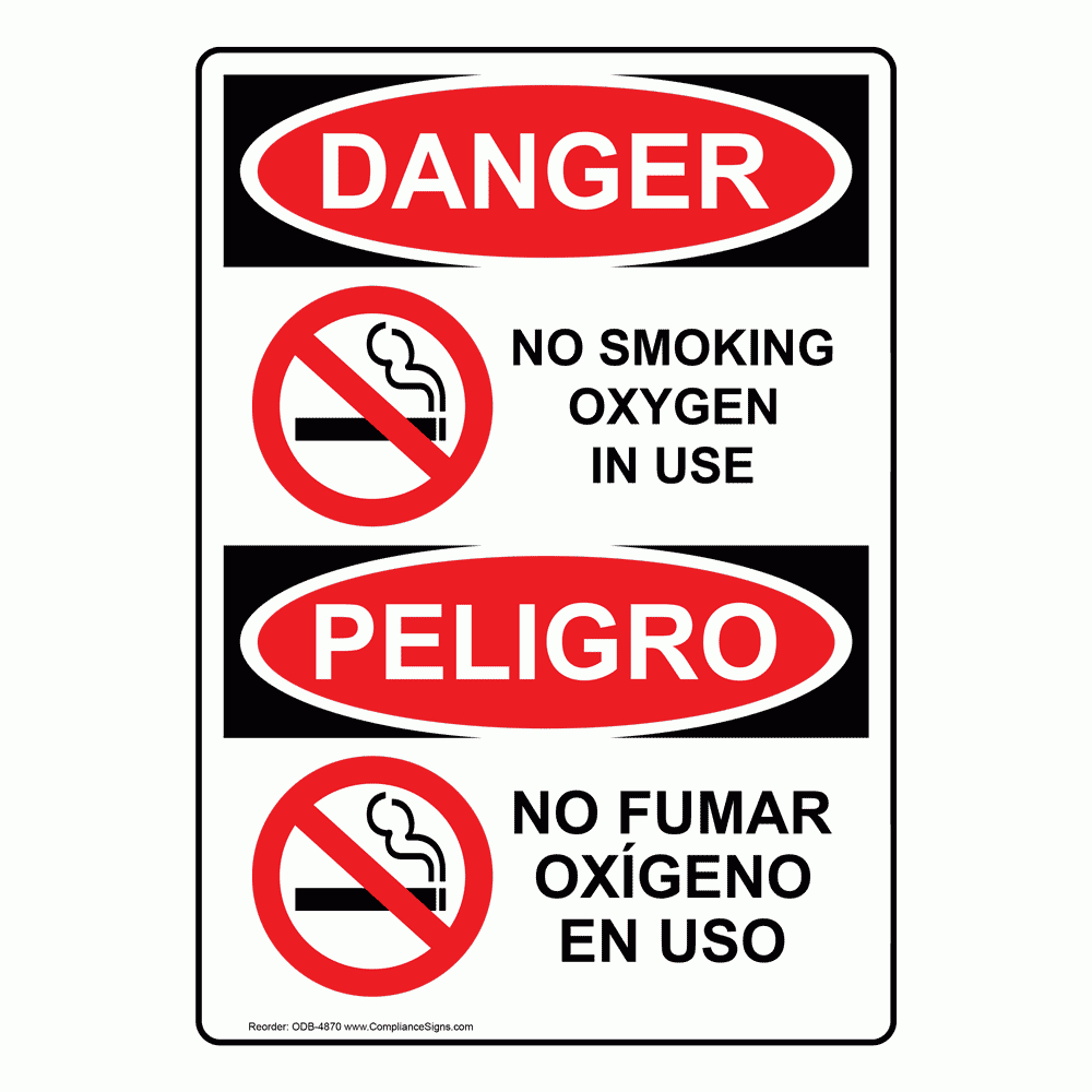 Vertical No Smoking Oxygen In Use Bilingual Sign - Osha Danger - Free Printable Oxygen In Use Signs
