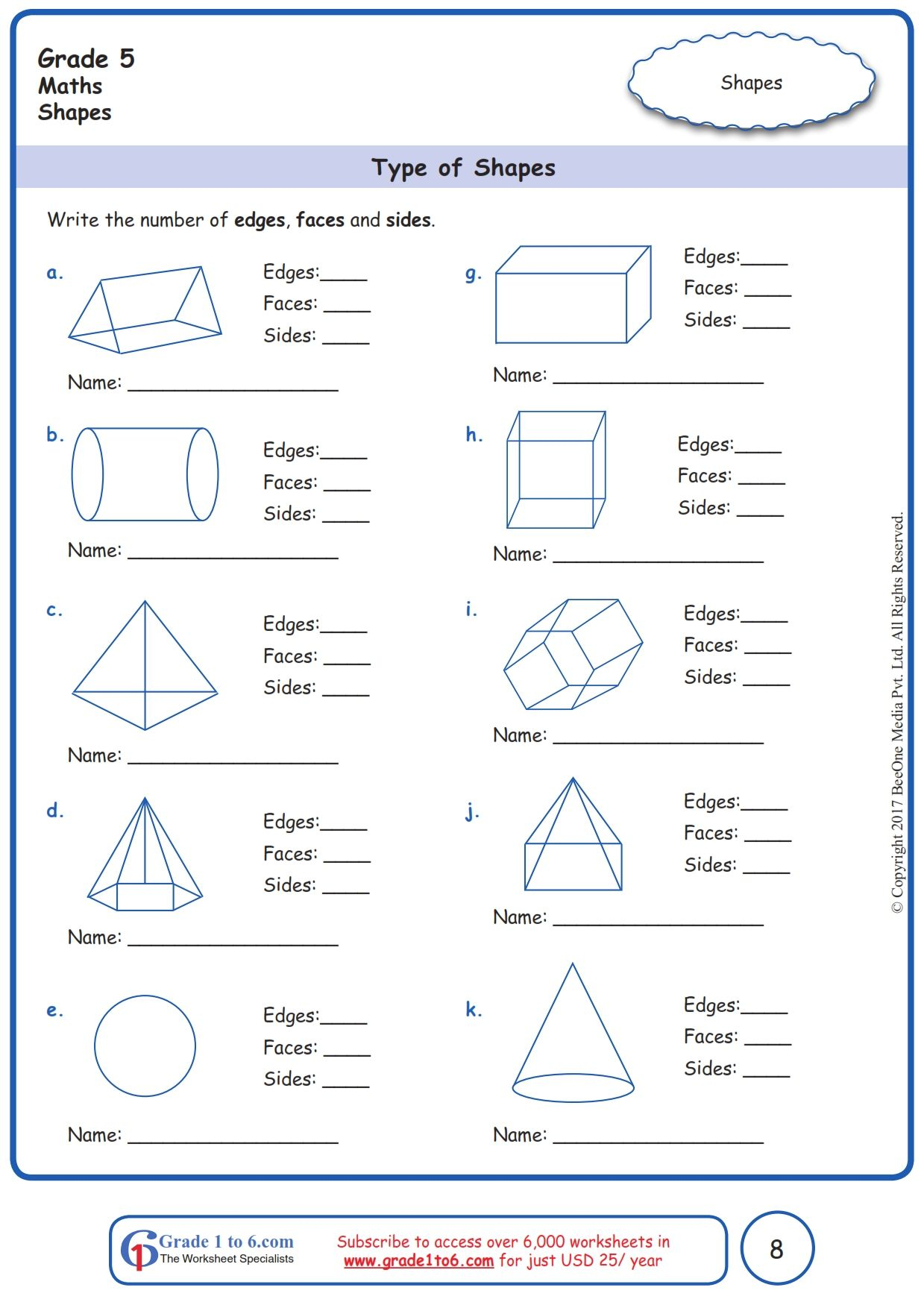 Worksheet Grade 5 Math Type Of Shapes | Mathematics Worksheets - Free Printable Math Worksheets For Grade 5 Geometry